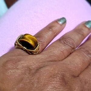 12.80 ctw South African Tiger's Eye & White Zircon Ring in 18K gold plating